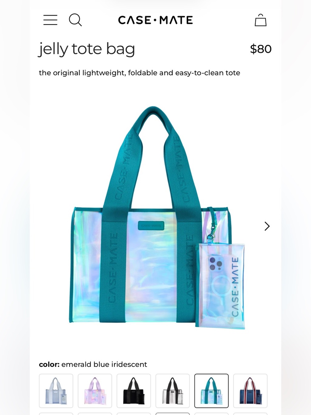 case-mate Iridescent Holographic Tote with Teal Straps